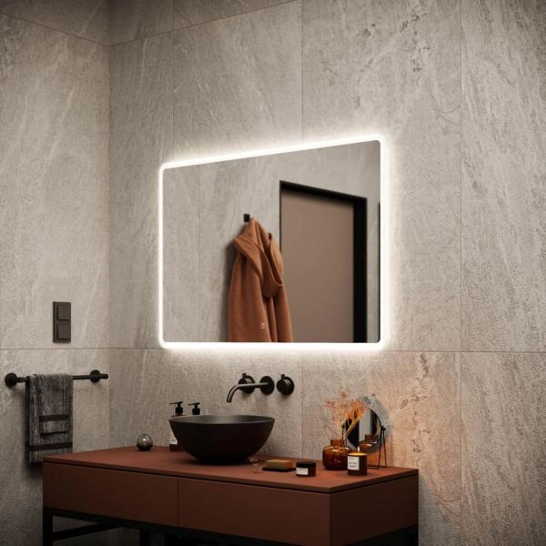 Зеркало SANCOS ARCADIA AR1000 100x70x3 белый светодиодная подсветка, диммируемый сенсорный выключатель, пластиковый светопропускающий короб
