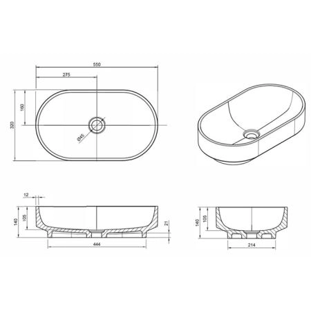 Knief Ellipse Shape Раковина накладная 55x32x14см, без отв, из полимерного материала, цвет: Rubin # 040