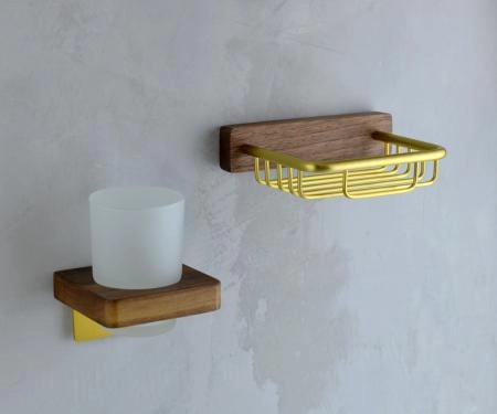 Держатель стакана для ванной ФОРЕСТ 10704G золотой дерево