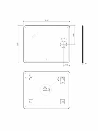 Зеркало Belbagno SPC-MAR-1000-800-LED-BTN Led подсветка вкл/выкл 1000x30x800
