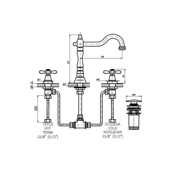 Смеситель Rav Slezak MORAVA RETRO MK132.5Z для раковины, цвет Золото слив click-claсk