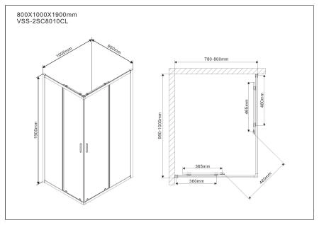Душевой уголок Vincea Scala VSS-2SC8010CL, 1000*800, хром, стекло прозрачное