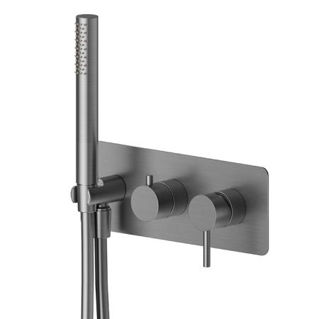 Newform X-Steel 316 Наружная часть встр. душ. смесителя на 2 выхода, ручной душ, кроншт., на декор/ пластине (для 31030), цвет: PVD Brushed gun metal