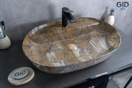 Раковина Gid Mnc346T 61x41 на столешницу камень глянцевая