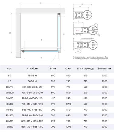 Душевой уголок Vegas-glass EP-FIS NOVO h2000 80*100 03 01 L, профиль золото матовое, стекло прозрачное