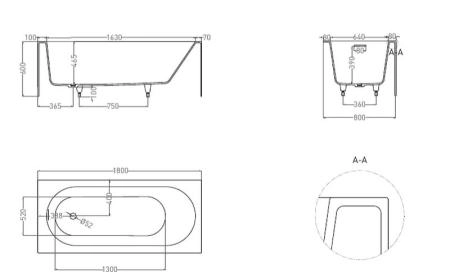 Ванна Salini FABIA 180x80 S-Sense глянцевая 102612G