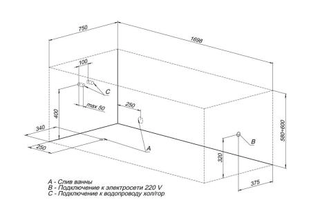 Акриловая ванна Aquanet Bright 170x75