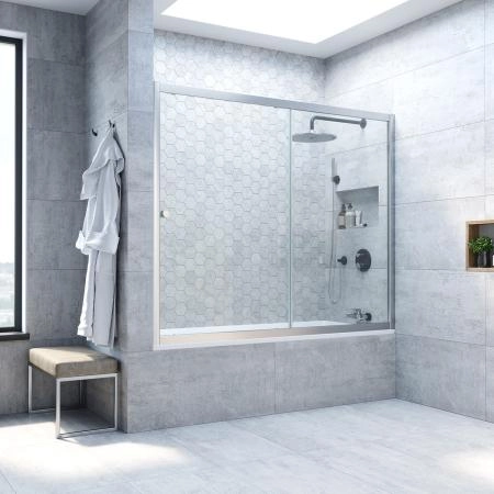 Шторка на ванную Vegas-glass ZV NOVO 180 07 01, профиль матовый хром, стекло прозрачное