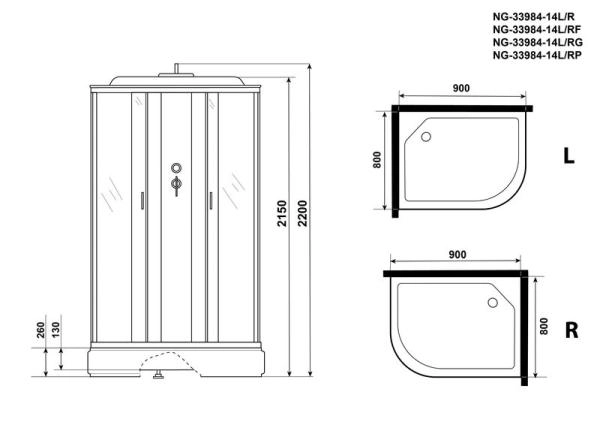 Душевая кабина Niagara NG-33984-14L 900х800х2150 средний поддон  26см стекло матовое