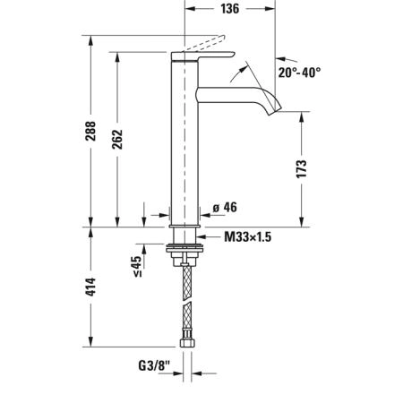 Duravit C.1 Смеситель для раковины, высокий, 1 отв., излив 136мм, цвет: хром