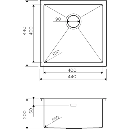 Кухонная мойка Omoikiri Taki 44-U/IF-IN 4973044, 440x440, нержавеющая сталь