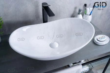 Раковина Gid Ws9811 61x37 на столешницу камень глянцевая