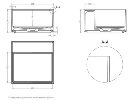 Раковина Salini ARMONIA SQUARE TOP 02  S-Stone покраска RAL матовая 45x45 130522TMF накладная без отв.смесителя