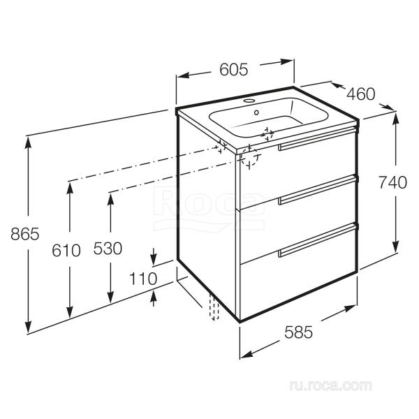 Тумба под раковину Roca Victoria Nord Ice Edition 60 3 ящика ZRU9302834