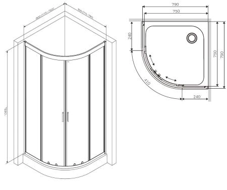 Душевой уголок AM.PM Gem W90G-401-080WT прозрачное, профиль матовое серебро