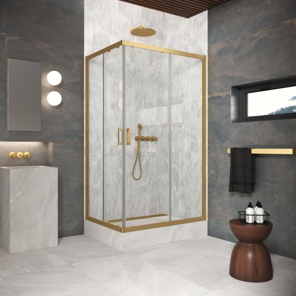 Душевой уголок Vegas-glass ZA-F Protec h1900 110*80 03 01, профиль золото матовое, стекло прозрачное