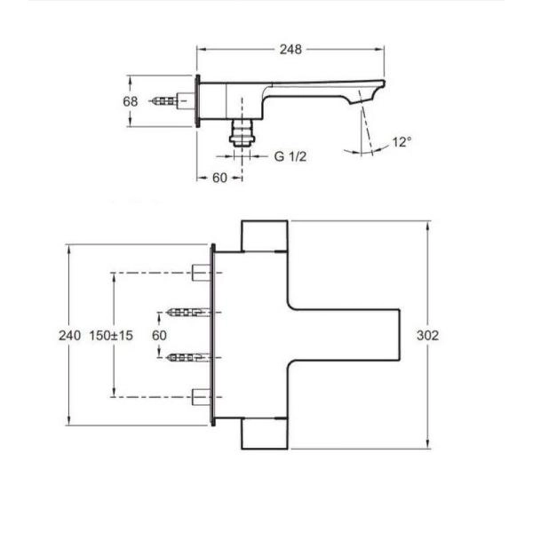 Смеситель Jacob Delafon STANCE E9100-CP для ванны хром