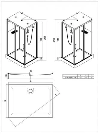 Душевая кабина Esbano 110x80 профиль Черный стекло прозрачное ESKBB1180CKR