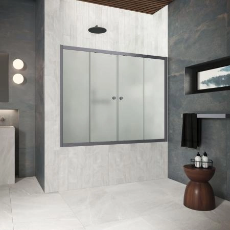 Шторка на ванную Vegas-glass Z2V Protec 150 06 10, профиль GunMetal, стекло сатин