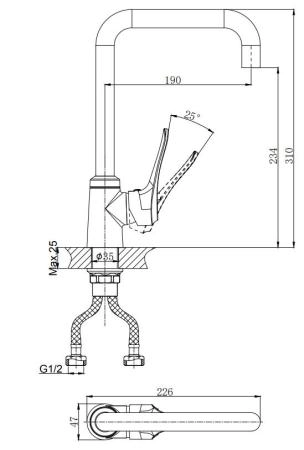 Смеситель для кухни RUSH Jawa с поворотным изливом (JA0735-23)