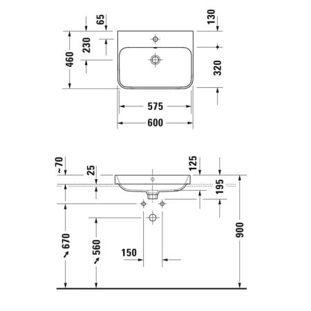 Duravit Happy D.2 Plus Раковина 60х46см с перелив, с 1м отв. под смесит, выпуск с керам. покр цвет Anthracite matt/белый