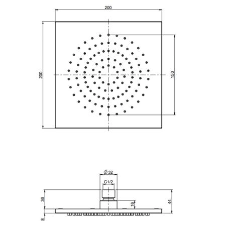 Carlo Frattini Spillo Steel Верхний душ 200x200 мм., квадратный, цвет: INOX