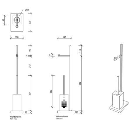 Decor Walther DW 6710 Напольная стойка 73см., с ершиком и бумагодержателем, фарфор, цвет: хром / белый