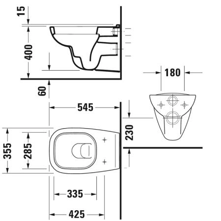 Duravit D-Code Унитаз подвесной, с вертикальным смывом объем: 4,5 л, 35х54см., цвет: белый