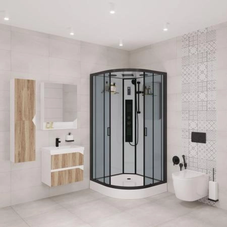Душевая кабина Niagara Premium NG-6901-01G BLACK (900х900х2100) низкий поддон (16 см), стекло ТОНИРОВАННОЕ