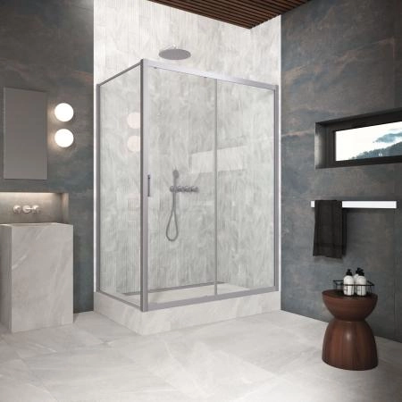 Душевой уголок Vegas-glass ZP+ZPV Protec 155*75 07 01, профиль матовый хром, стекло прозрачное