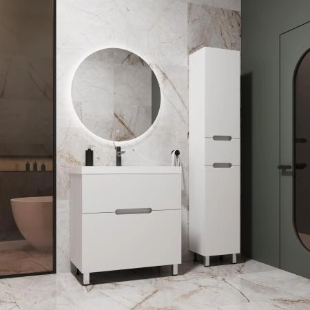 Тумба с раковиной Style Line Матис 80 ЛС-00002443 напольная под ASTI 80 (2 ящика) Белый матовый ЭМАЛЬ