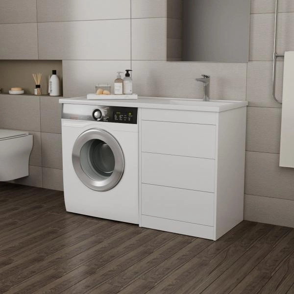 Тумба Veneciana Nera 55 под умыв-к "Magenta 1200" R/L и стир.машин.,с 3-мя ящиками белая