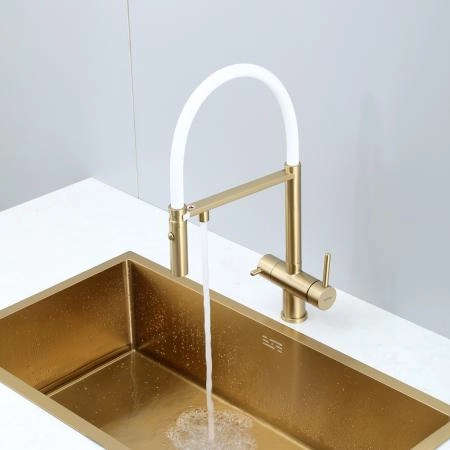 Смеситель GAPPO G4397-83 для кухни с гибким изливом и подключением фильтра, золотой сатин