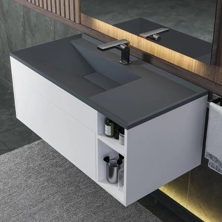Раковина кварцевая Uperwood Lotus Quartz, 100 см, серая матовая, бетон