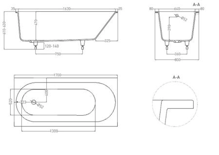 Ванна Salini ORNELLA 170х80 S-Sense матовая 102314M