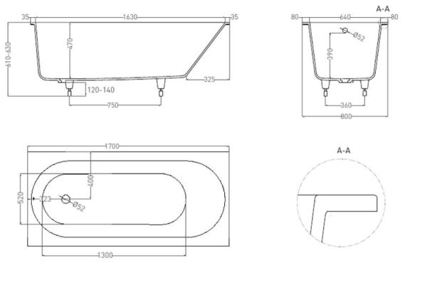 Ванна Salini ORNELLA 170х80 S-Sense матовая 102314M