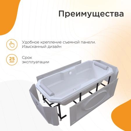 Ванна "ФЕРНАНДО" (чаша, рама-подставка на декоративных ножках, комплект панелей, подголовник - 2 шт., исполнение золото)