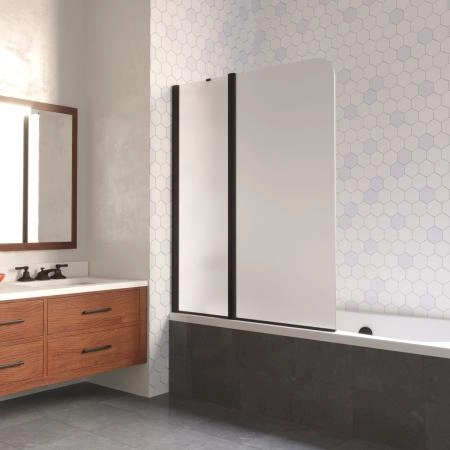 Шторка на ванную Vegas-glass E2V LUX ST 125 02М 10 L, профиль черный матовый, стекло сатин