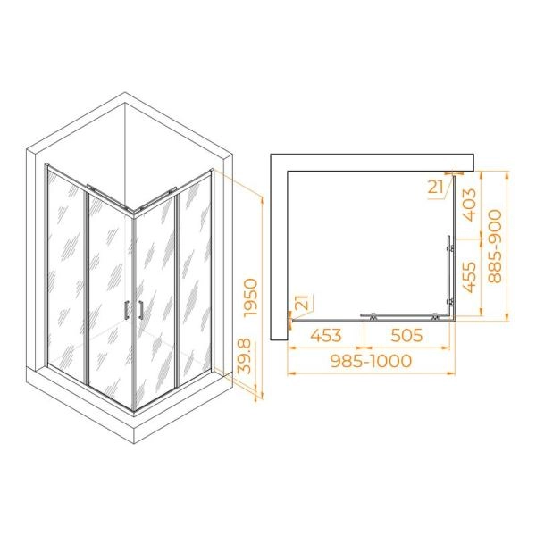 Душевой уголок RGW PA-040 Passage 90x100 Хром матовое