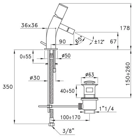 Stella Bamboo Quadro Смеситель для раковины на 1 отверстие 3224, с донным клапаном, цвет: хром