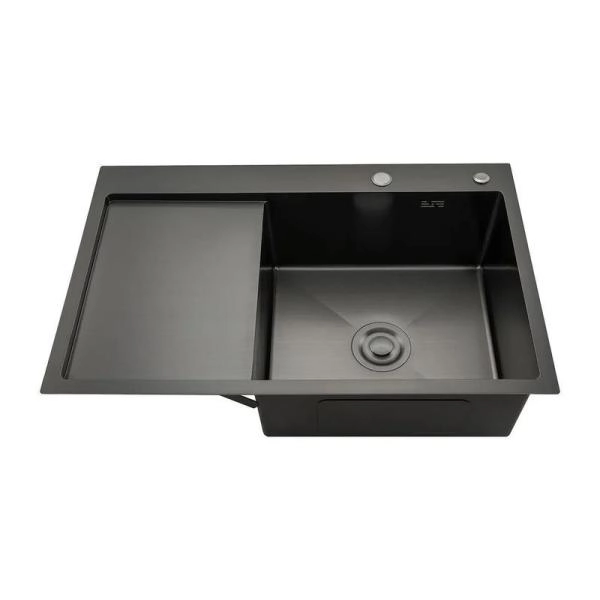 Кухонная мойка Gappo GS7850-6R 780x500x215mm 0.8мм с коландером Черный чаша справа