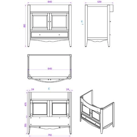 TW Veronica, База с раковиной Simas AR864bi*1 90*56см, с 1отв., 2 распашные дверки+1 выдв.ящик,  доводч. Blum, ручки: Riflesso бронза, цвет: noce