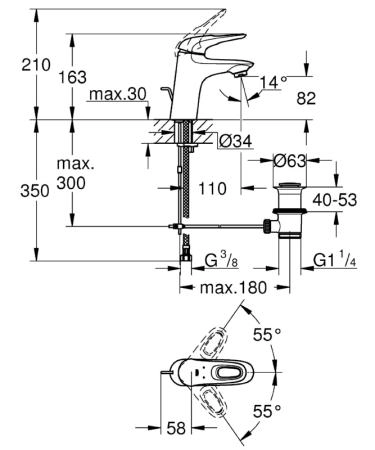Смеситель Grohe Eurostyle 2015 33558003 для раковины со сливной гарнитурой