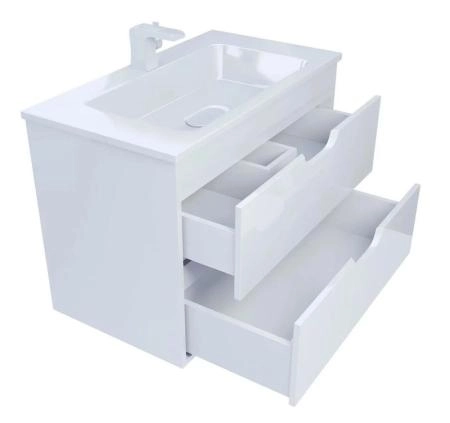 Тумба с раковиной для ванной Uperwood Modul 80 см, подвесная, глянцевая, белая