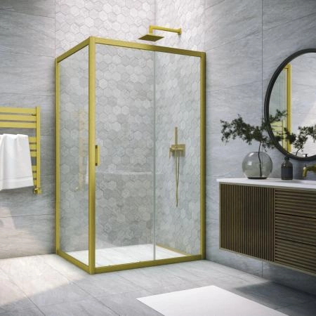 Душевой уголок Vegas-glass ZP+ZPV NOVO h2000 135*90 03 01, профиль золото матовое, стекло прозрачное