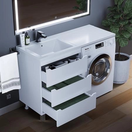 Тумба под стиральную машину Uperwood Tanos 60 см, напольная, белая/графит, 3 ящика