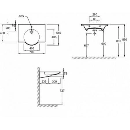 Раковина Jacob Delafon FORMILIA E4492-00 70 см подвесная