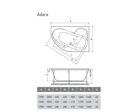 Акриловая ванна Relisan Адара 170X100L см левая
