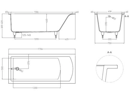 Ванна Salini CASCATA 170x75 S-Sense глянцевая 104113G