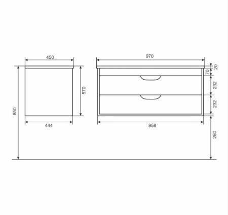 Тумба с раковиной для ванной Uperwood Modul 100 см, подвесная, глянцевая, белая